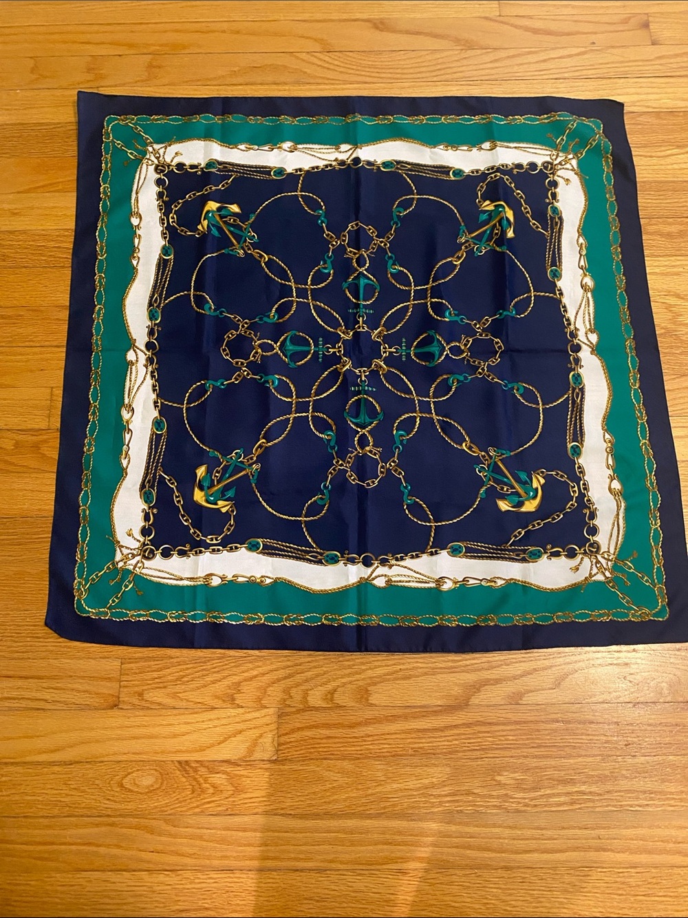 Navy & Emerald Anchor Chain Print Square Scarf Fox & Chaves?